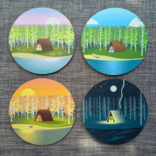 Cabin & Birch Trees Coaster Set — 4 Coasters
