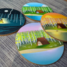 Cabin & Birch Trees Coaster Set — 4 Coasters
