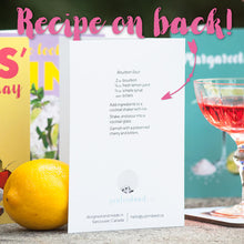 back of cocktail greeting card with a recipe for the cocktail depicted on the front
